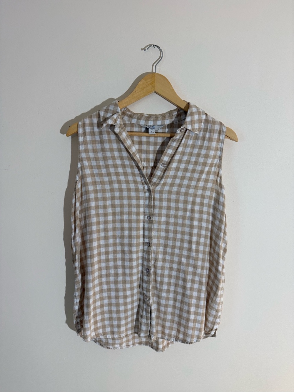 Linen Croft and Barrow Small Gingham Button Down Sleeveless Collared Top